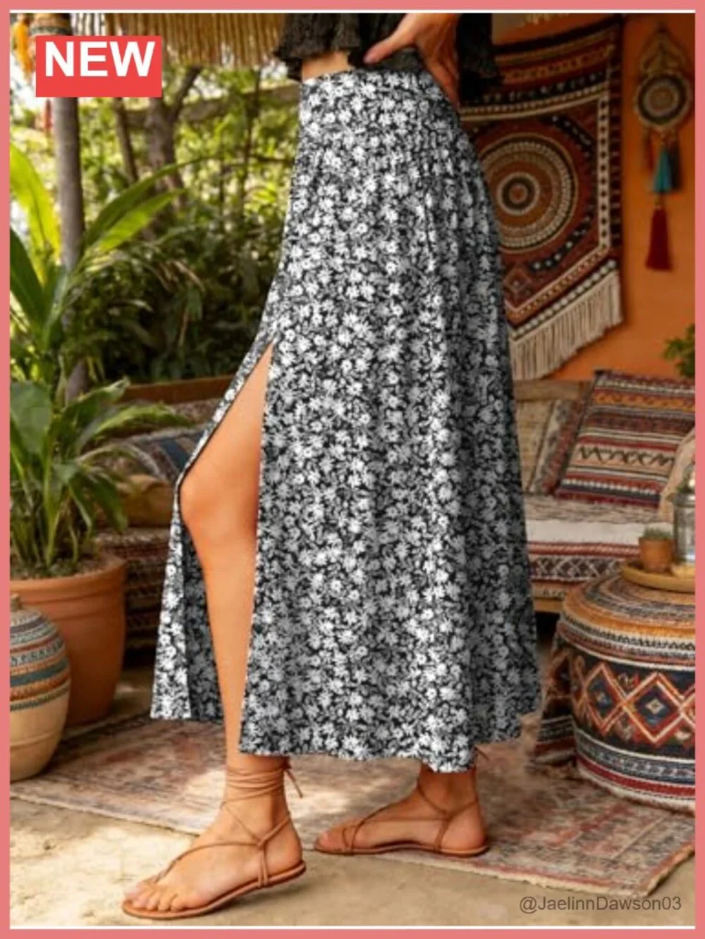 Women's Boho Maxi Skirt with Pockets High Waist Flowy A-Line Side Slit
